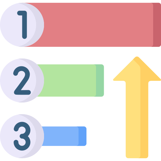 Three bars at different level, an arrow pointing to highest bar.