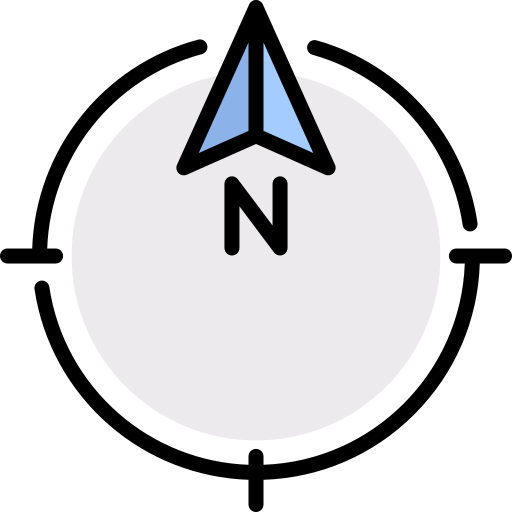 An icon image of a compass pointing North. 