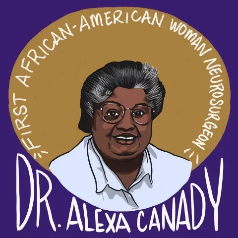 An illustration of Dr. Alexa Canady and her accomplishments.