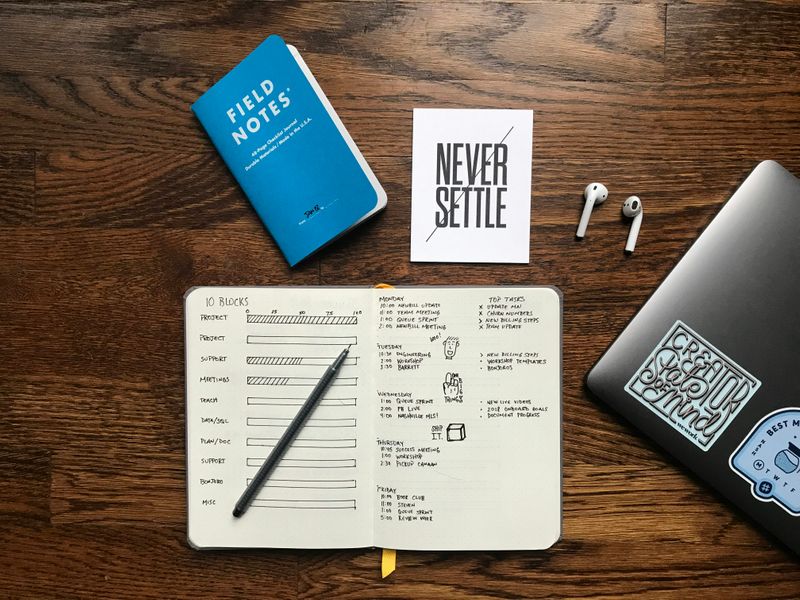 A habit journal featuring a progress bar tracker on the left page, and a daily written to-do list on the right page.