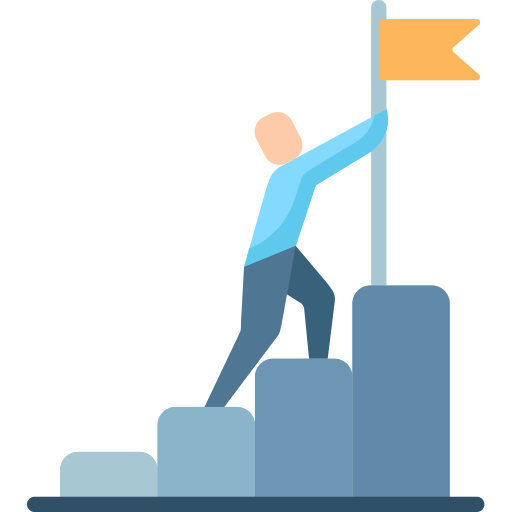 Icon of person climbing steps and reaching for a flag.
