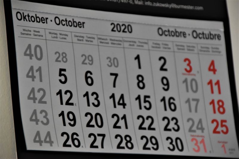 October 2020 calendar