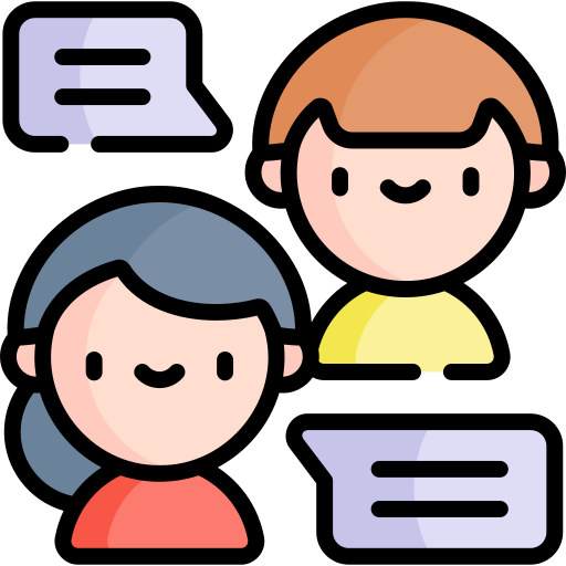 Icon of two people talking with dialogue boxes