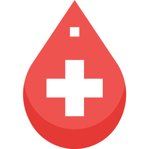 Icon: Drop of blood with first aid cross in the middle 