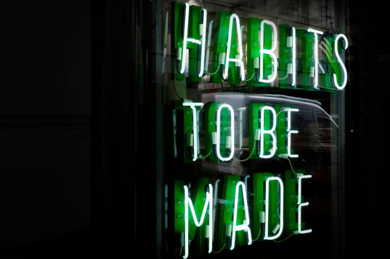 A neon sign that reads: 