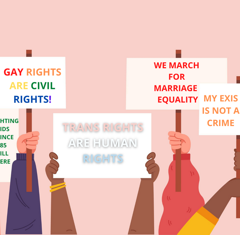 A protest with LGBTQ+ signs for equality