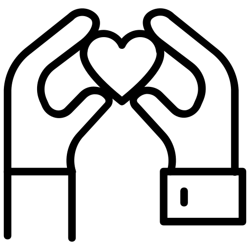 Black and white cartoon hands holding a heart
