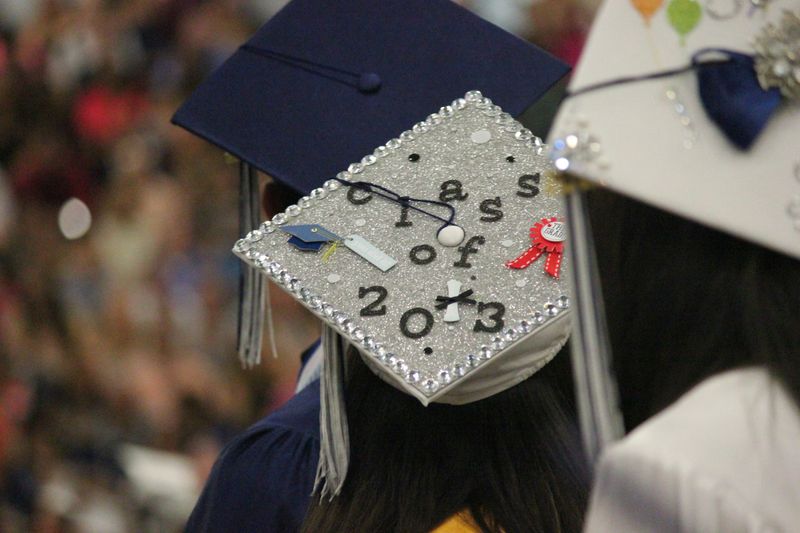 High-school graduands wearing their graduation caps