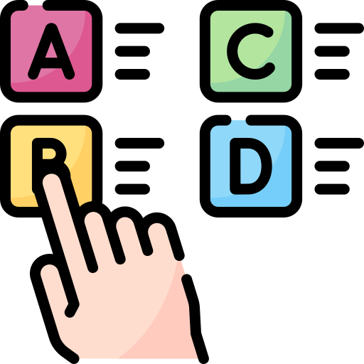 Vector icon image of a hand pointing to options A,B,C and B