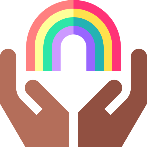 An icon of two hands holding up a rainbow.