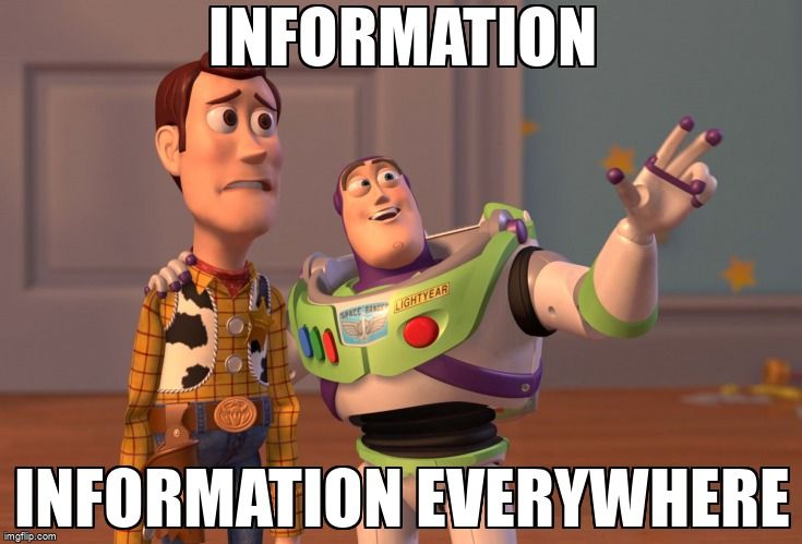 Buzz Lightyear from Toy Story saying, 'Information everywhere!'