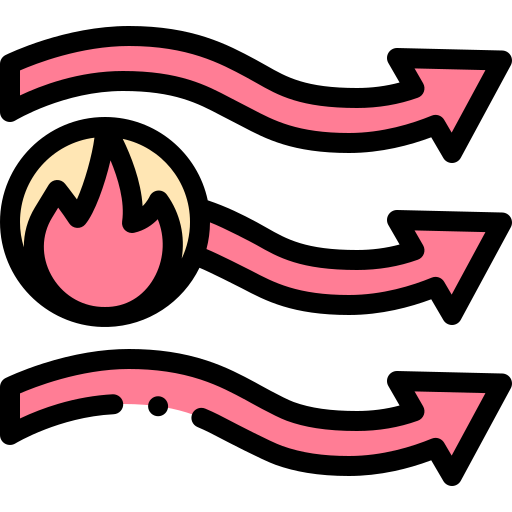 wavy arrows and a fire symbol