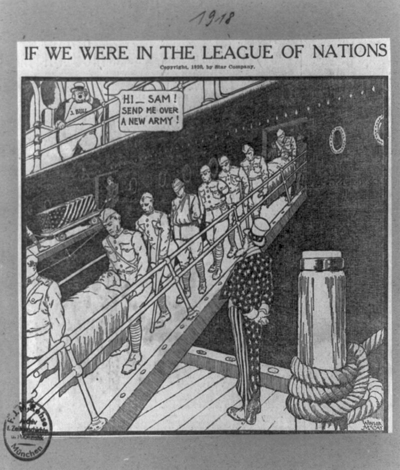 A League of Nations poster announcing American intent to join it.