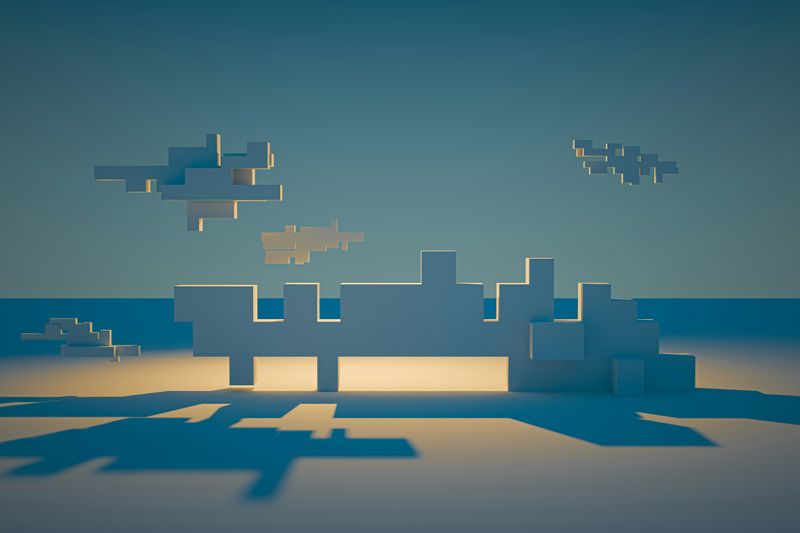 Puzzle pieces floating in the air and fitting together. 