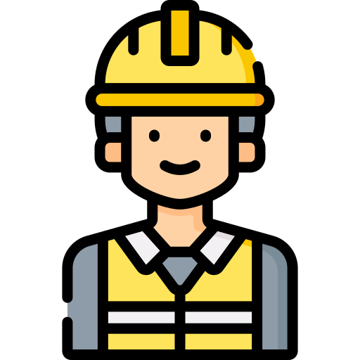 An icon of a construction worker, wearing a hard hat