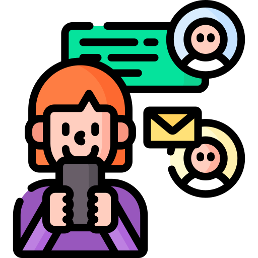 Icon depicting female texting and emailing on smartphone