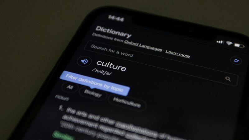 A phone with a dictionary search for the word 