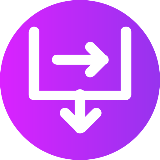 Input-output arrows pointing down and to the side on a purple background
