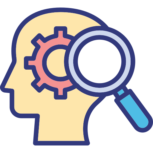 A human brain examined through a magnifying glass.