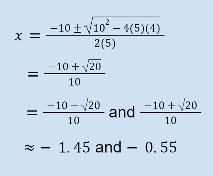 Quadratic equation being solved (audio description below).