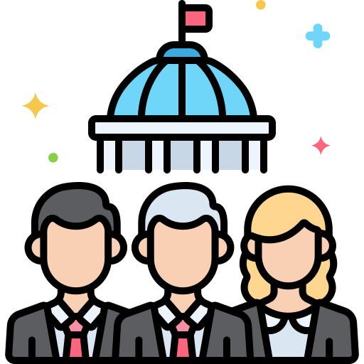 Flaticon Icon; illustrated image of three faceless people under a dome building