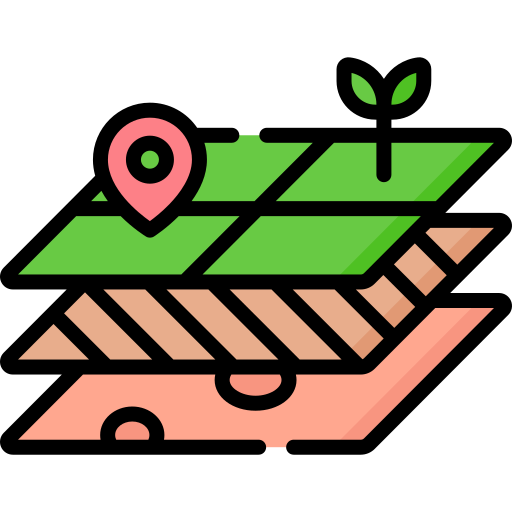 Icon showing three layers: rock, soil, and property lines