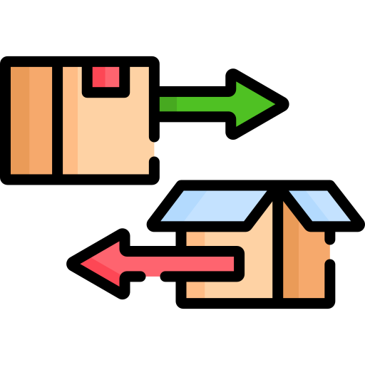 Icon of two boxes with arrows indicating the box is being returned