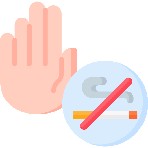 Icon of a hand and a cigarette crossed out