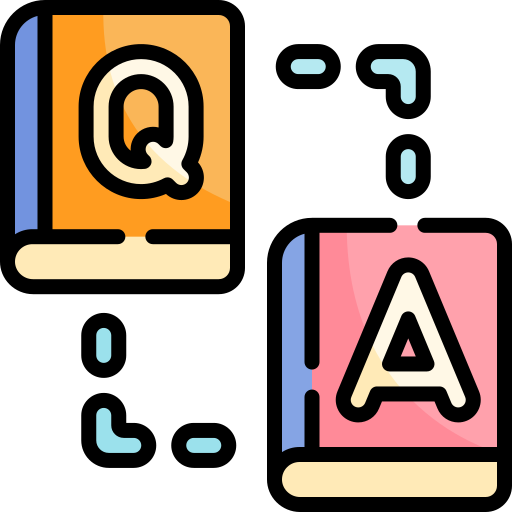 book with the letter Q on the cover and book with the letter A on the cover; they are connected by dotted lines