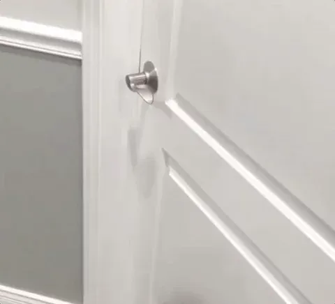 A Golden Retriever opens a door. 
