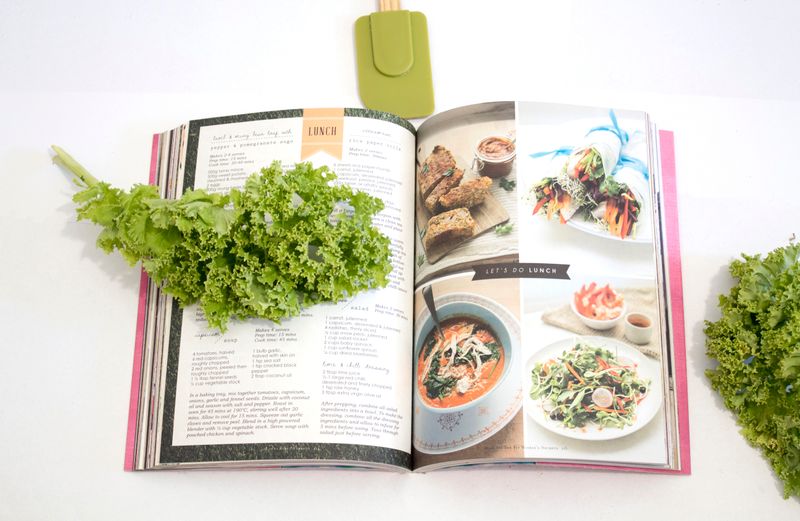 Professional photos of food in a recipe book.