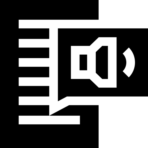 Flaticon Icon of a document with text and a speaker with volume icon popping out of the document.