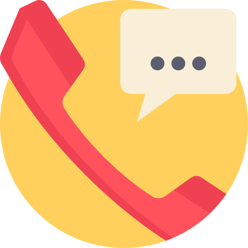 Icon: Phone call symbol with a phone receiver and a text bubble with ellipses