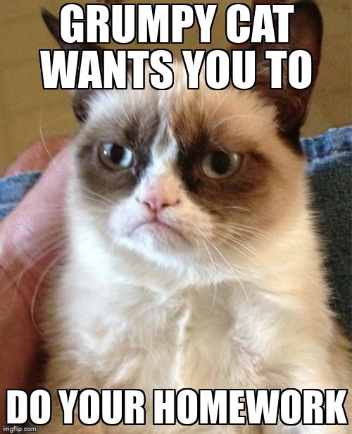 Meme saying 'grumpy cat wants you to do your homework'