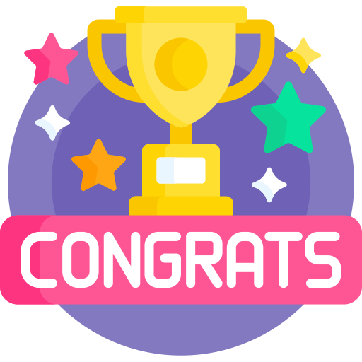 A trophy with a text that says Congrats