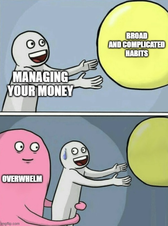 A meme of a person feeling overwhelmed by their complex habits.
