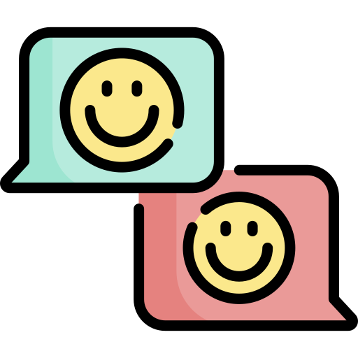 Two overlapping speech bubbles, both with a smiley face emoji.