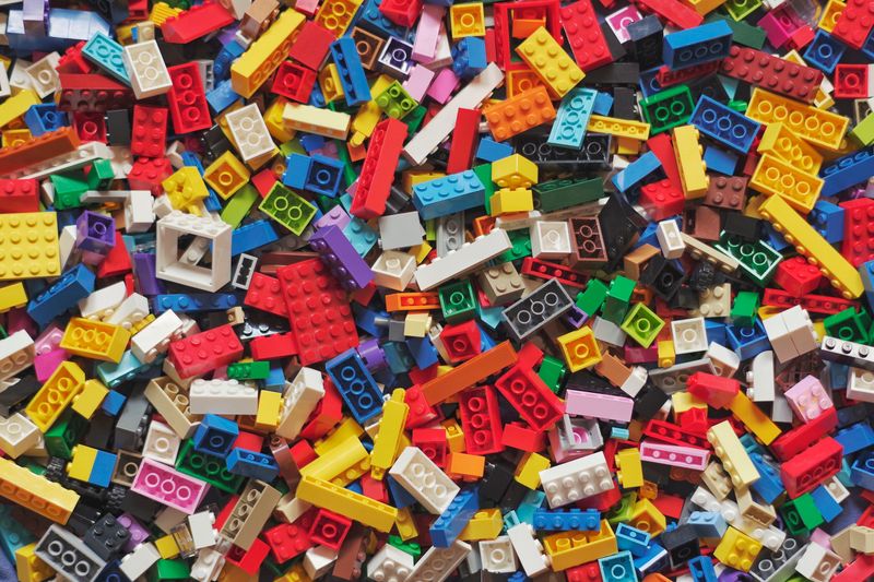 Lego pieces in a pile.