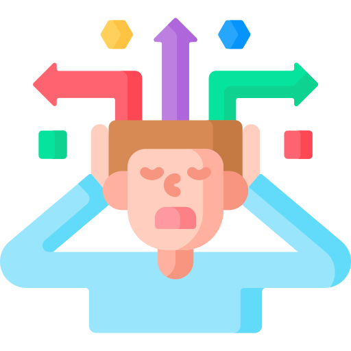 An icon of a person holding their head with coloured arrows and shapes emerging from it.