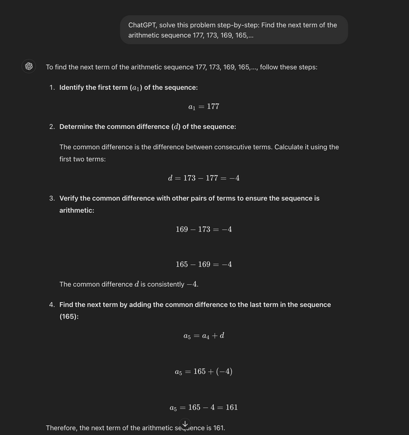 ChatGPT's answer with the Chain of Thought reasoning technique, tactic 2 (audio description below).