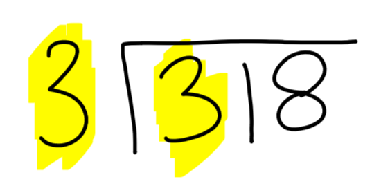 Divide the first number of the dividend by the divisor. How many times can 3 go into 3?