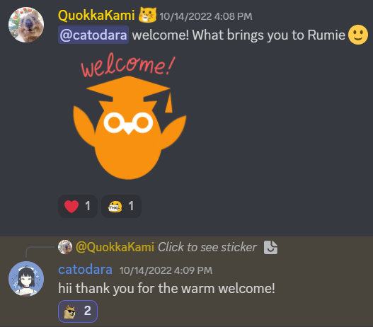 welcoming a new member to a discord community