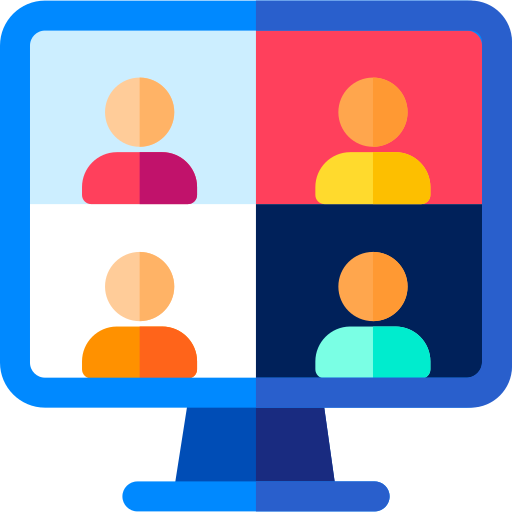 Four employees in an online meeting