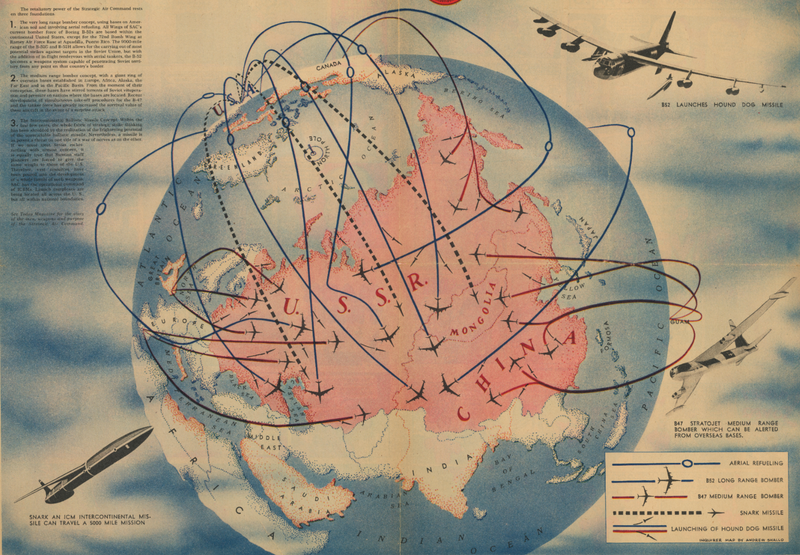 An anti-Soviet propaganda poster showing a nuclear missile map of the Soviet Union.