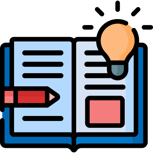 Icon of open book with a light bulb 