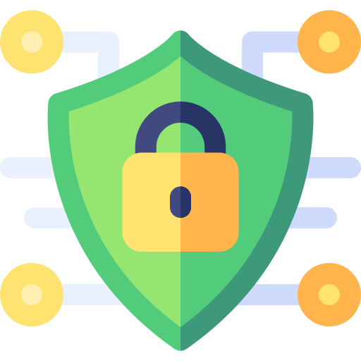 Icon of Security with symbol of a 'lock', and four connections.