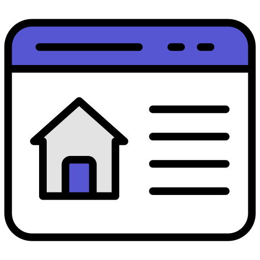 An icon of a browser window with a house symbol and text lines inside it.