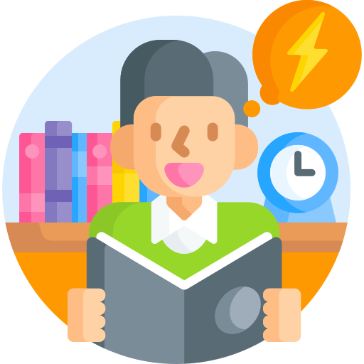 Student studying at a desk with a clock showing study time.