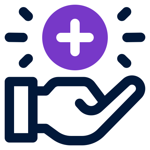 Hand holding up a plus sign icon