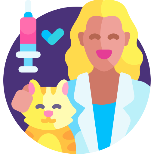 Icon showing a happy cat with a veterinarian